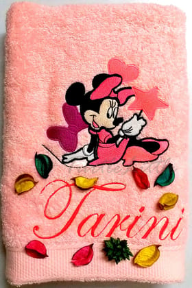 TurtleLittle, Cotton, Minnie Mouse Personalised Fairy Princess Kids Bath Towel, 500 GSM (Set of 1, Pink)
