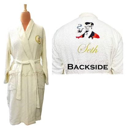 TurtleLittle, 100% Cotton, Personalized He Devil Bathrobe for Adults with Name and Initials, 350 GSM (Set of 1, Ivory White)