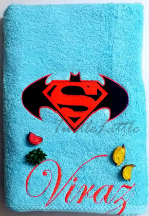 TurtleLittle, Cotton, Super-Batman Logo Personalised Kids Bath Towel, 500 GSM (Set of 1, Blue)