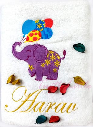 TurtleLittle, Cotton, Baby Elephant with Baloons Kids Bath Towel, 500 GSM (Set of 1, White)