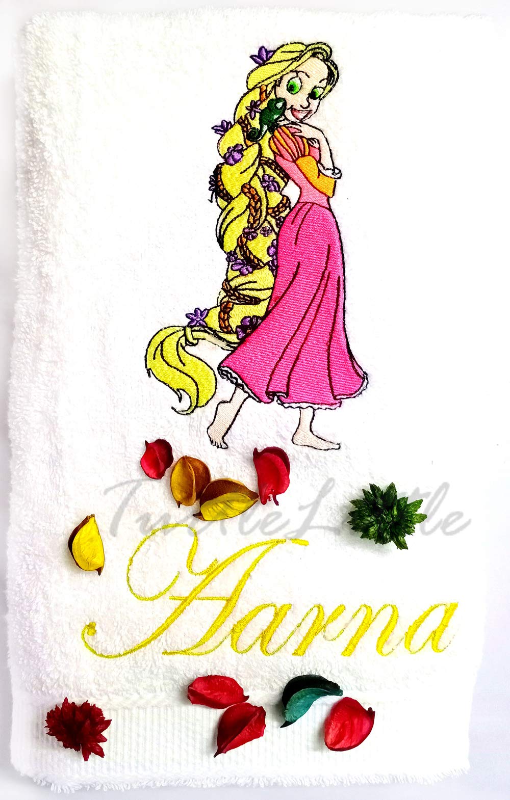 TurtleLittle, Cotton, Princess Rapunzel Personalised Kids Bath Towel, 500 GSM (Set of 1, White)