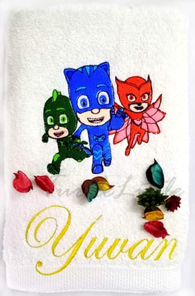 TurtleLittle, Cotton, PJ Masks Personalised Kids Bath Towel, 500 GSM (Set of 1, White)