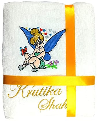 TurtleLittle, 100% Cotton, Tinkerbell Personalised Princess Kids Bath Towel, 500 GSM (Set of 1, White)