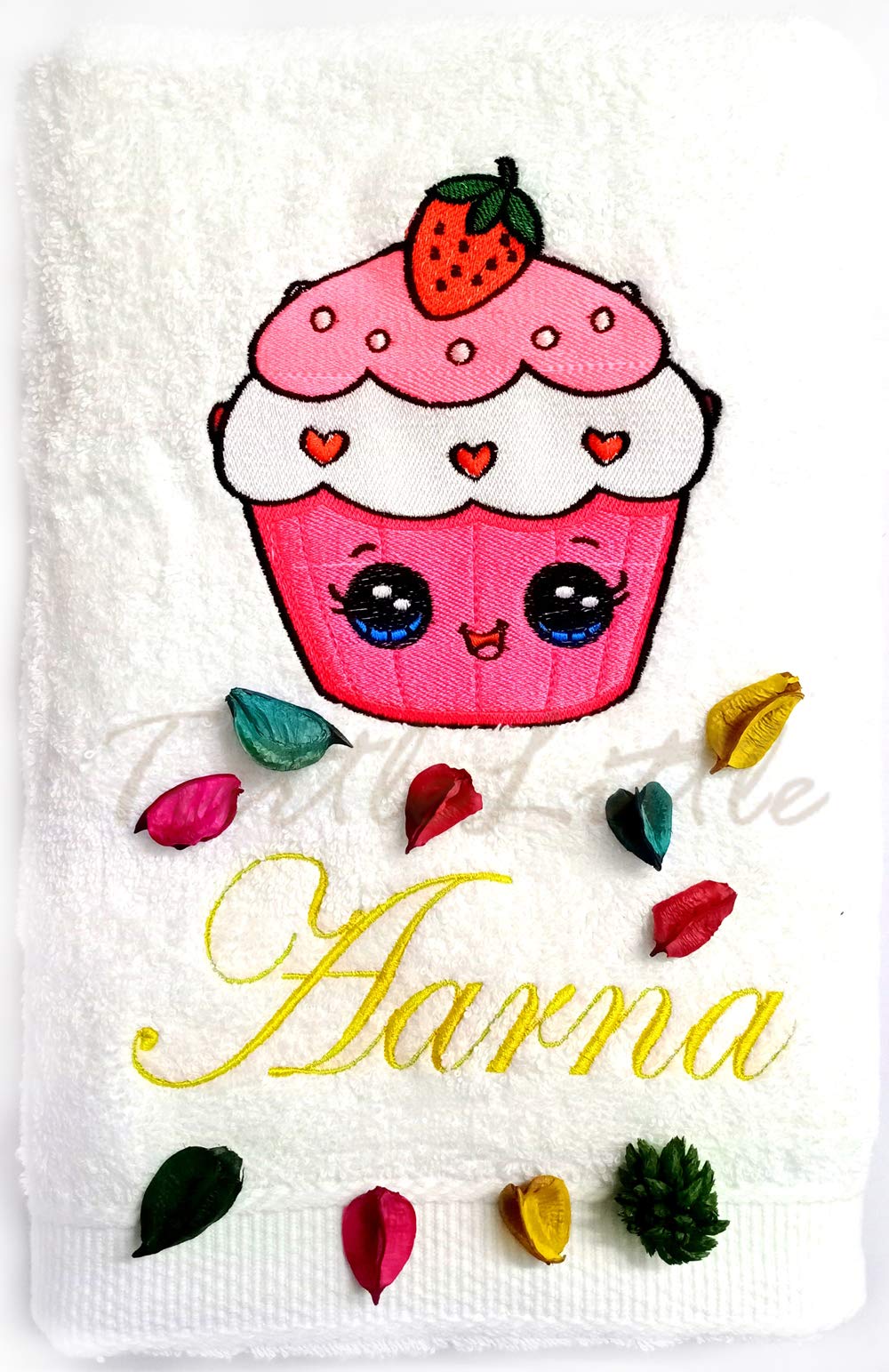 TurtleLittle, Cotton, Cup Cake Personalised Kids Bath Towel, 500 GSM (Set of 1, White)