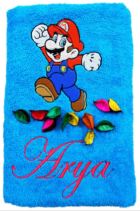 TurtleLittle, Cotton, Super Mario Superhero Personalised Kids Bath Towel, 500 GSM (Set of 1, Blue)