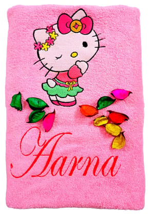 TurtleLittle, Cotton, Winking Hello Kitty Personalised Kids Bath Towel, 500 GSM (Set of 1, Pink)