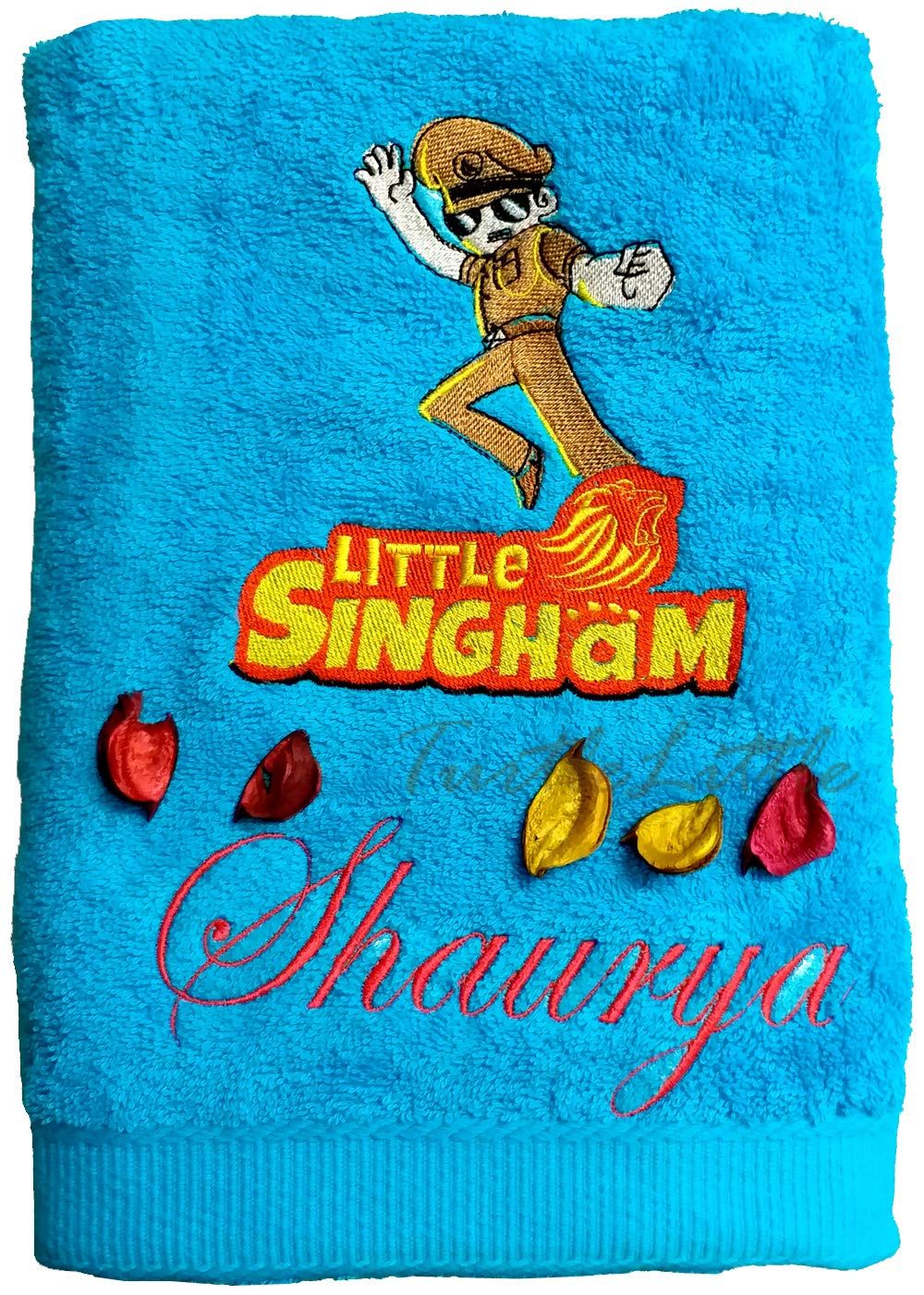 TurtleLittle, Cotton, Little Singham Superhero Personalised Kids Bath Towel, 500 GSM (Set of 1, Blue)