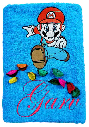 TurtleLittle, Cotton, Super Mario Superhero Personalised Kids Bath Towel, 500 GSM (Set of 1, Blue)