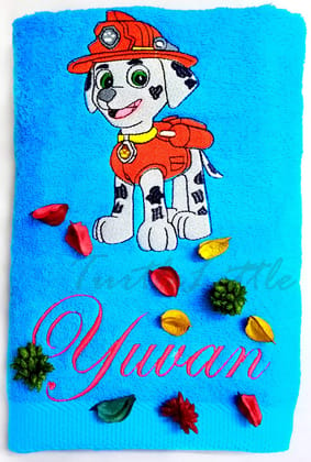 TurtleLittle, Cotton, Paw Patrol Marshall Personalised Kids Bath Towel, 500 GSM (120 x 60 cm, Blue)