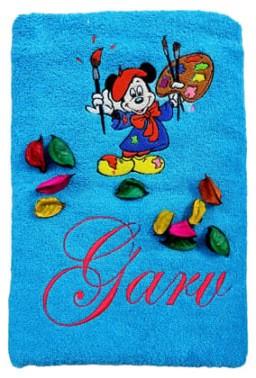 TurtleLittle, Cotton, Mickey Painter Artist Superhero Personalised Kids Bath Towel, 500 GSM (Set of 1, Blue)