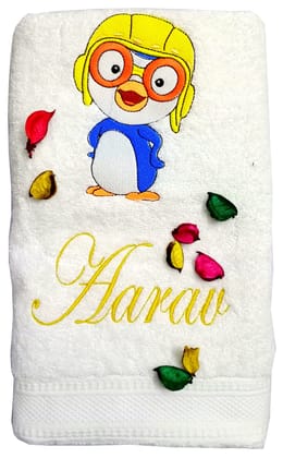 TurtleLittle, Cotton, Pororo The Little Penguin Personalised Kids Bath Towel, 500 GSM (Set of 1, White)