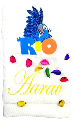 TurtleLittle, Cotton, Rio Bird Personalised Kids Bath Towel, 500 GSM (Set of 1, White)