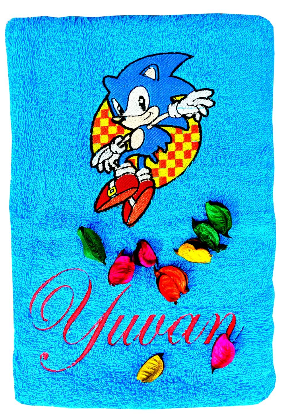 TurtleLittle, Cotton, Sonic The Hedgehog Personalised Kids Bath Towel, 500 GSM (Set of 1, Blue)