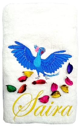 TurtleLittle, Cotton, Jewel of Rio Bird Personalised Kids Bath Towel, 500 GSM (Set of 1, White)