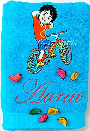 TurtleLittle, Cotton, Shiva Personalised Kids Bath Towel, 500 GSM, (Set of 1, Blue)