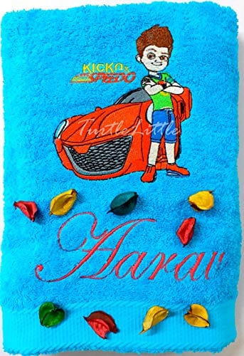 TurtleLittle, Cotton, Kicko & Super Speedo Personalised Kids Bath Towel, 500 GSM, (Set of 1, Blue)