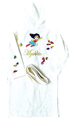 TurtleLittle, Cotton, Personalised Baby Wonder Woman Bathrobe with Hood for Kids, 7 to 10 Years, with Name and Initials, 350 GSM (Set of 1, Ivory White)