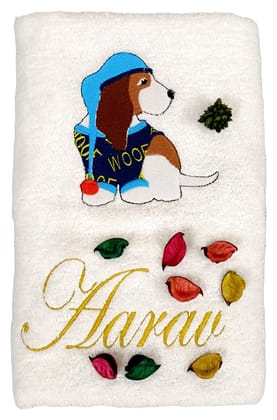 TurtleLittle, Cotton, Dog Personalised Kids Bath Towel, 500 GSM (Set of 1, White)