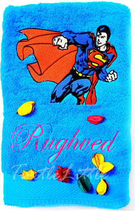 TurtleLittle, Cotton, Superman of Justice League Personalised Kids Bath Towel, 500 GSM (120 x 60 cm, Blue)