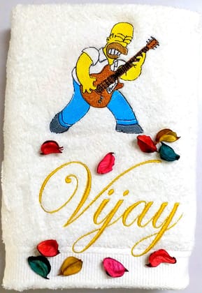 TurtleLittle, 100% Cotton, Homer Simpson Playing Guitar Personalised Luxury Adult Bath Towel, 600 GSM (Set of 1, White)