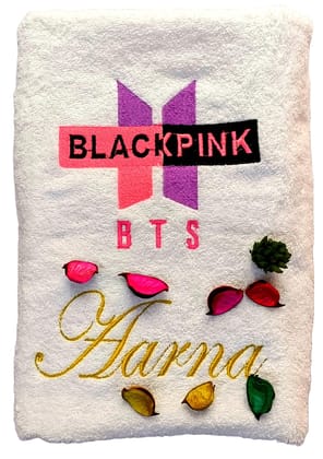 TurtleLittle, Cotton, BTS Black Pink Korean Rock Band Personalised Kids Bath Towel, 500 GSM (Set of 1, White)