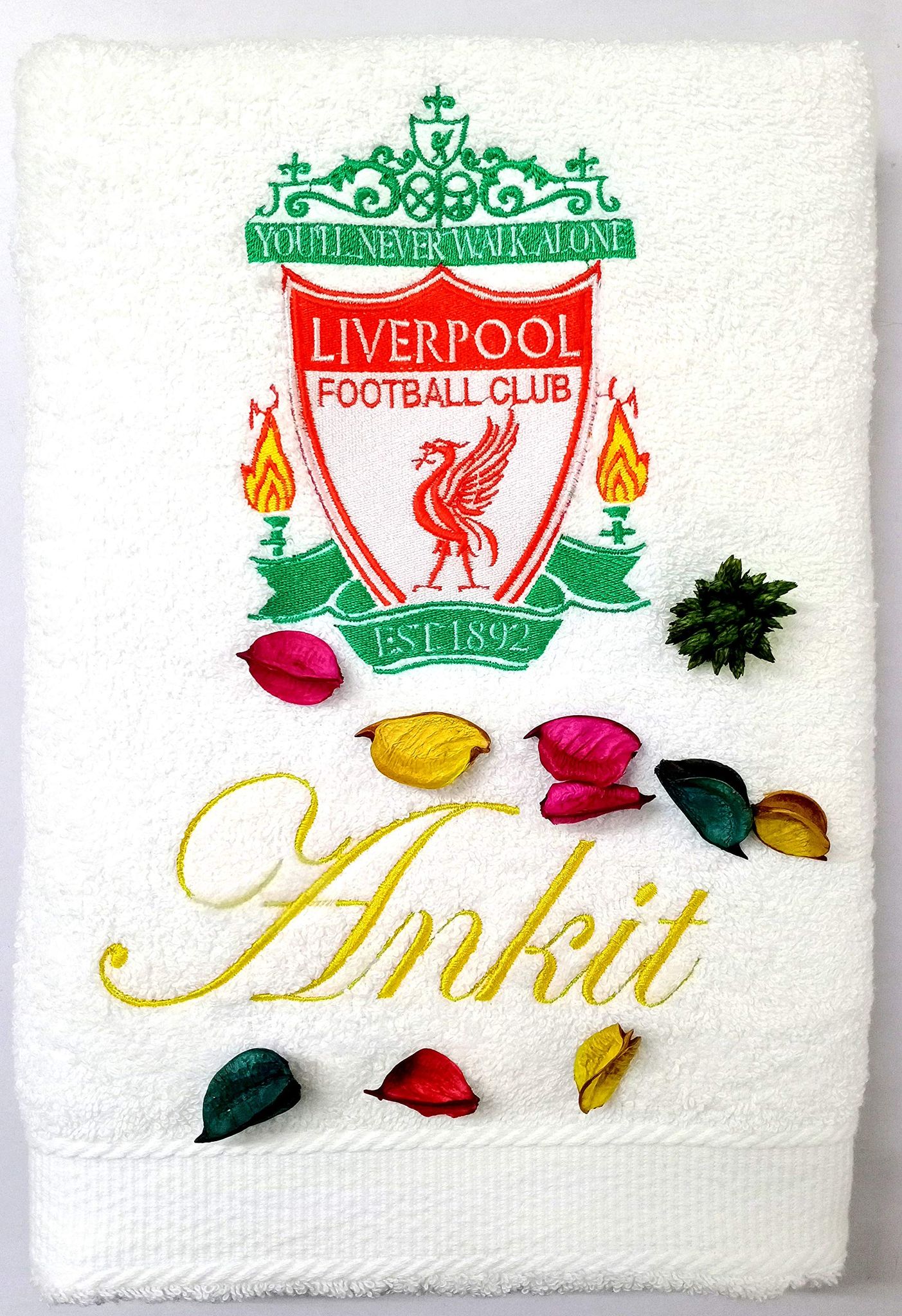 TurtleLittle, Cotton, Liverpool Soccer/Football Club Personalised Adult Bath Towel, 600 GSM (Set of 1, White)