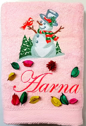 TurtleLittle, Cotton, Snow Man with Christmas Tree Personalised Kids Bath Towel, 500 GSM(Set of 1, Pink)