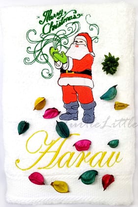 TurtleLittle, Cotton, Santa Claus Christmas Personalised Kids Bath Towel, 500 GSM(Set of 1, White)