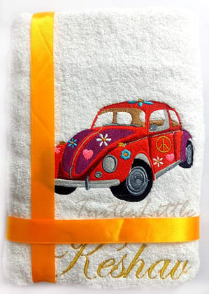 TurtleLittle, 100% Cotton, Red Beetle Personalised Adult Bath Towel, 600 GSM (Set of 1, White)