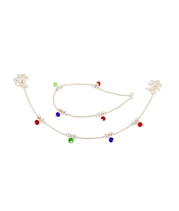 Fashion World Silver Payal Multi-Colour Crystal Anklet for Girls & Women