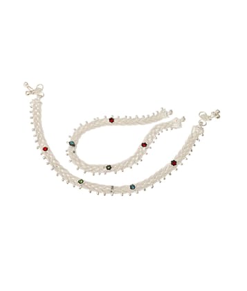 Fashion World Silver Payal Multi-Colour Stone Anklet for Girls & Women