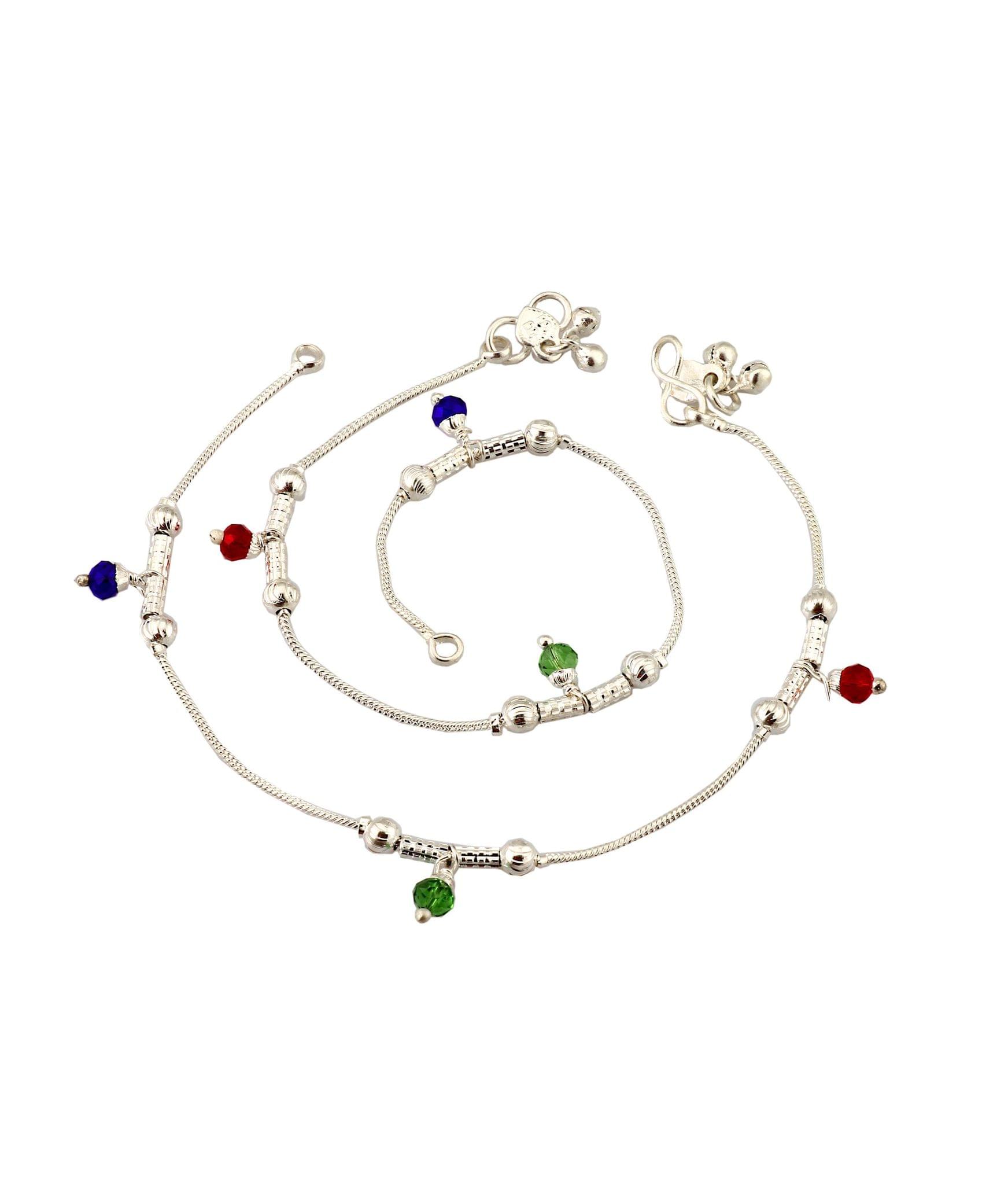 FASHION WORLD Women's Silver Crystal Anklet