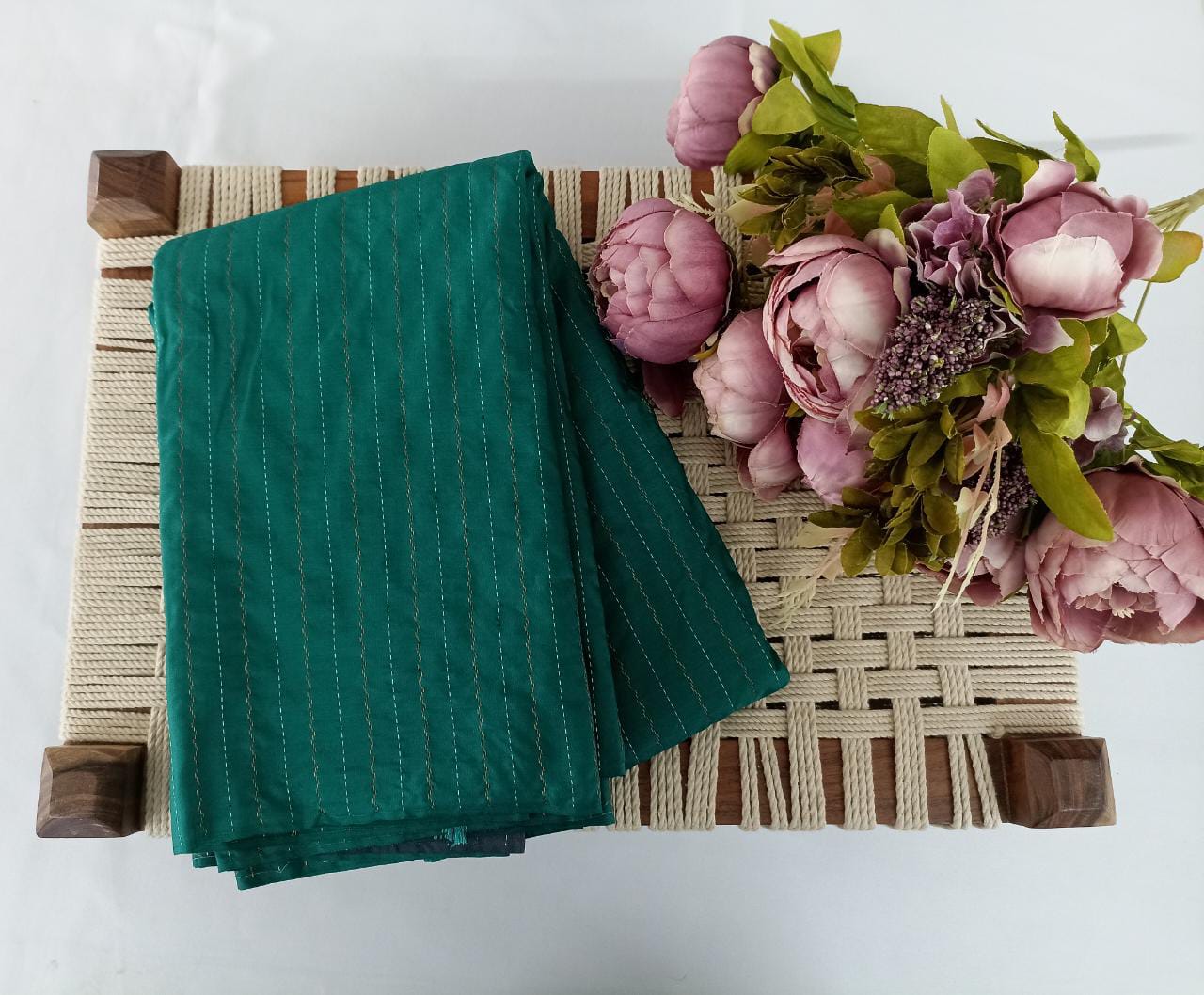 Noil Silk Line Saree - Green color