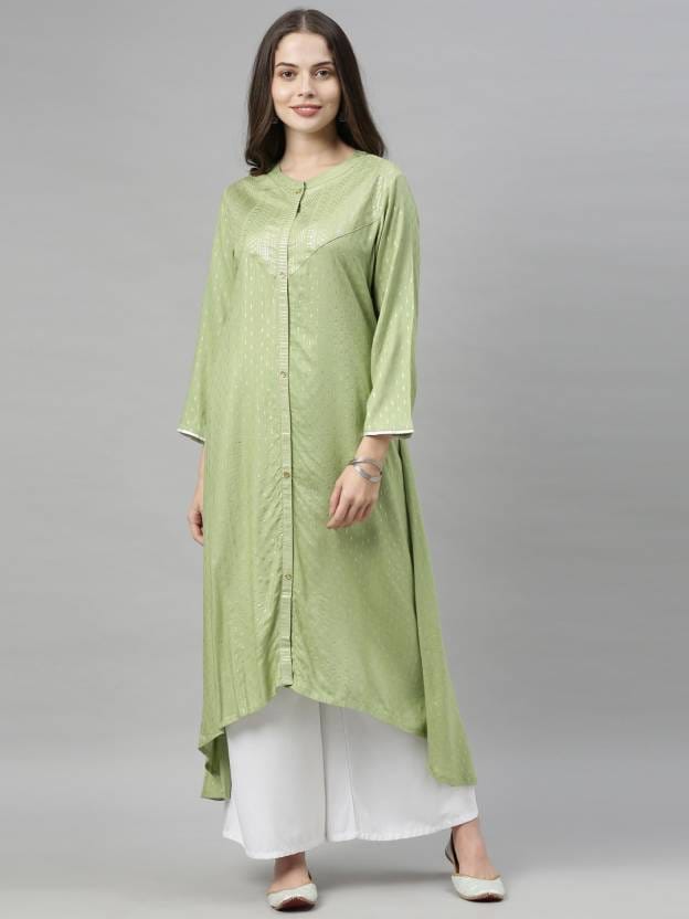 Women Printed Viscose Rayon Frontslit Kurta  (Green)