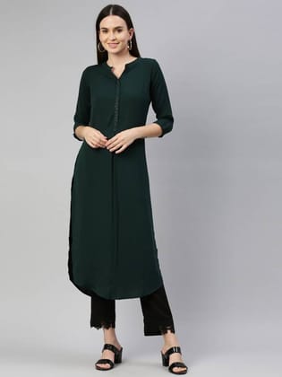 Women Printed Viscose Rayon Frontslit Kurta  (Green)