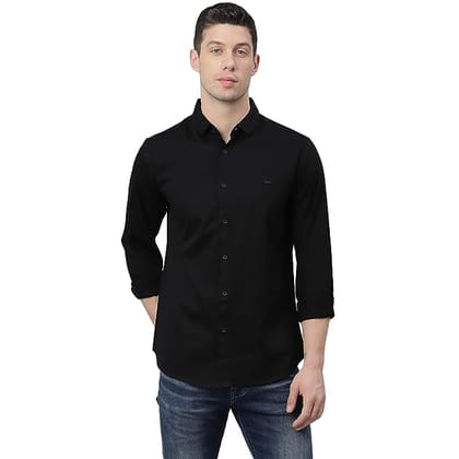 Men's Cotton Solid Slim Fit Casual Shirt with Pocket, Full Sleeve Shirt for Formal & Casual Wear (Black)