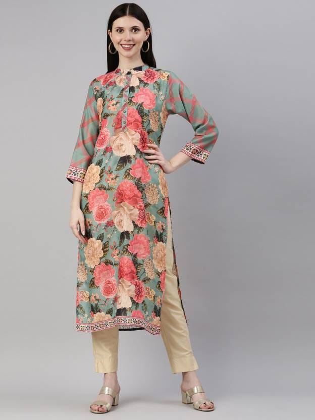 Women Floral Print Modal Straight Kurta  (Light Green)