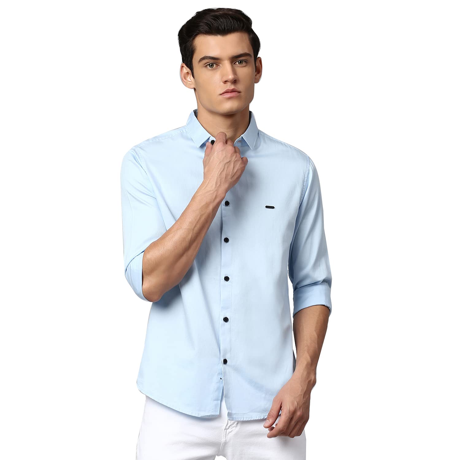 Men's Cotton Solid Slim Fit Casual Shirt with Pocket, Full Sleeve Shirt for Formal & Casual Wear (Sky Blue)