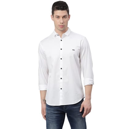 Men's Cotton Solid Slim Fit Casual Shirt with Pocket, Full Sleeve Shirt for Formal & Casual Wear (White)