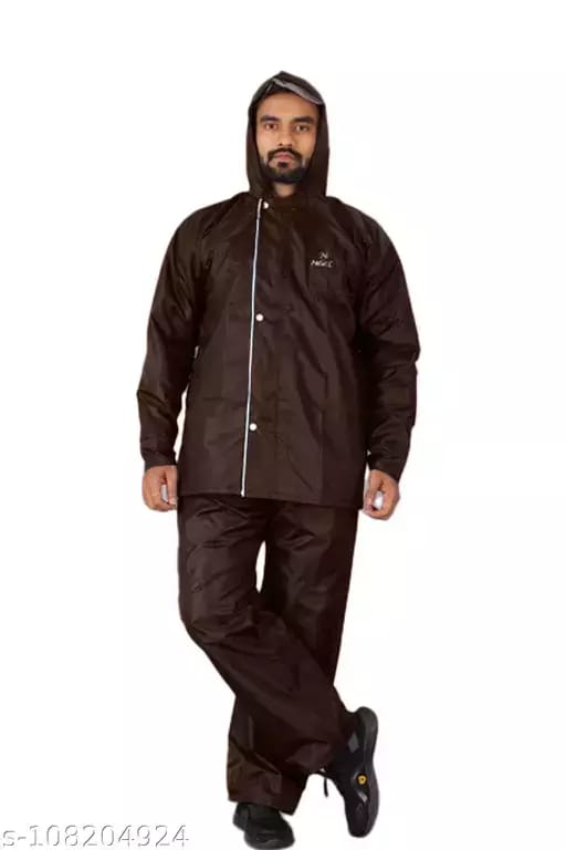 Premium Men's Waterproof Nylon Double Coating Reversible Raincoat with Hood, Side Pocket