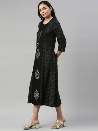 Women Polka Print Pure Cotton A-line Kurta  (Black)