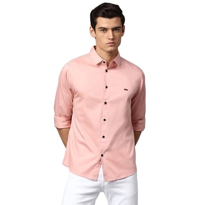 Men's Cotton Solid Slim Fit Casual Shirt with Pocket, Full Sleeve Shirt for Formal & Casual Wear (Pink)