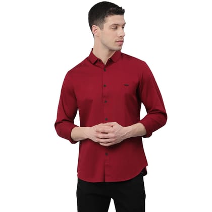 Men's Cotton Solid Slim Fit Casual Shirt with Pocket, Full Sleeve Shirt for Formal & Casual Wear (Red)