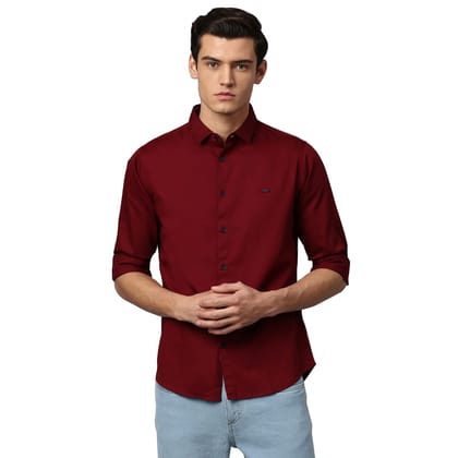 Men's Cotton Solid Slim Fit Casual Shirt with Pocket, Full Sleeve Shirt for Formal & Casual Wear (Maroon)