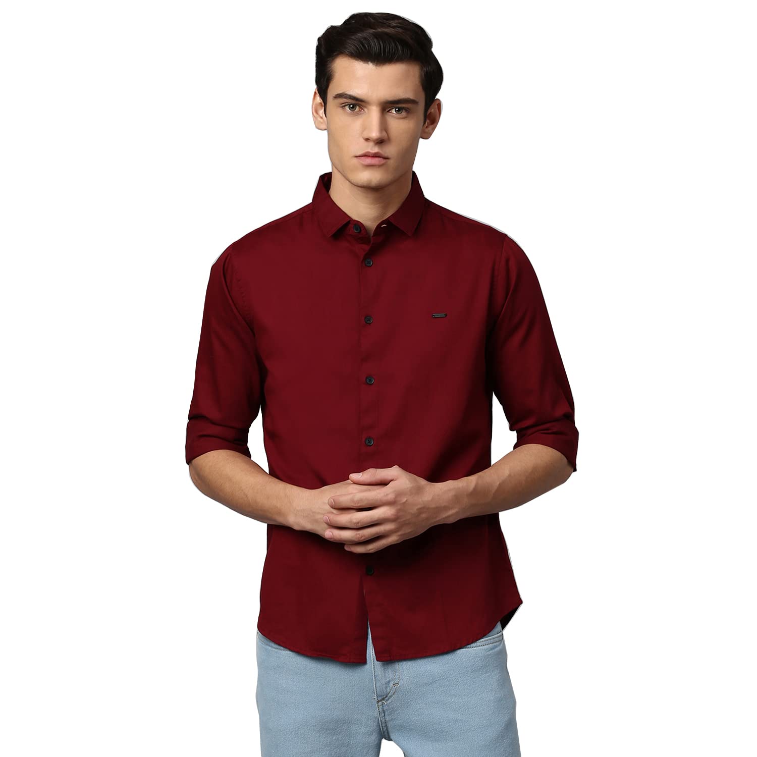 Men's Cotton Solid Slim Fit Casual Shirt with Pocket, Full Sleeve Shirt for Formal & Casual Wear (Maroon)