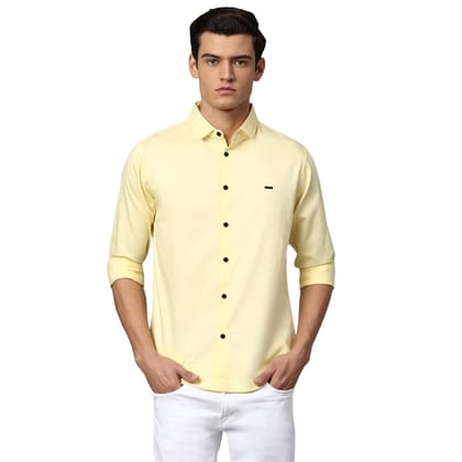 Men's Cotton Solid Slim Fit Casual Shirt with Pocket, Full Sleeve Shirt for Formal & Casual Wear (Yellow)