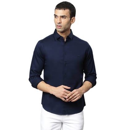 Men's Cotton Solid Slim Fit Casual Shirt with Pocket, Full Sleeve Shirt for Formal & Casual Wear (Navy Blue)