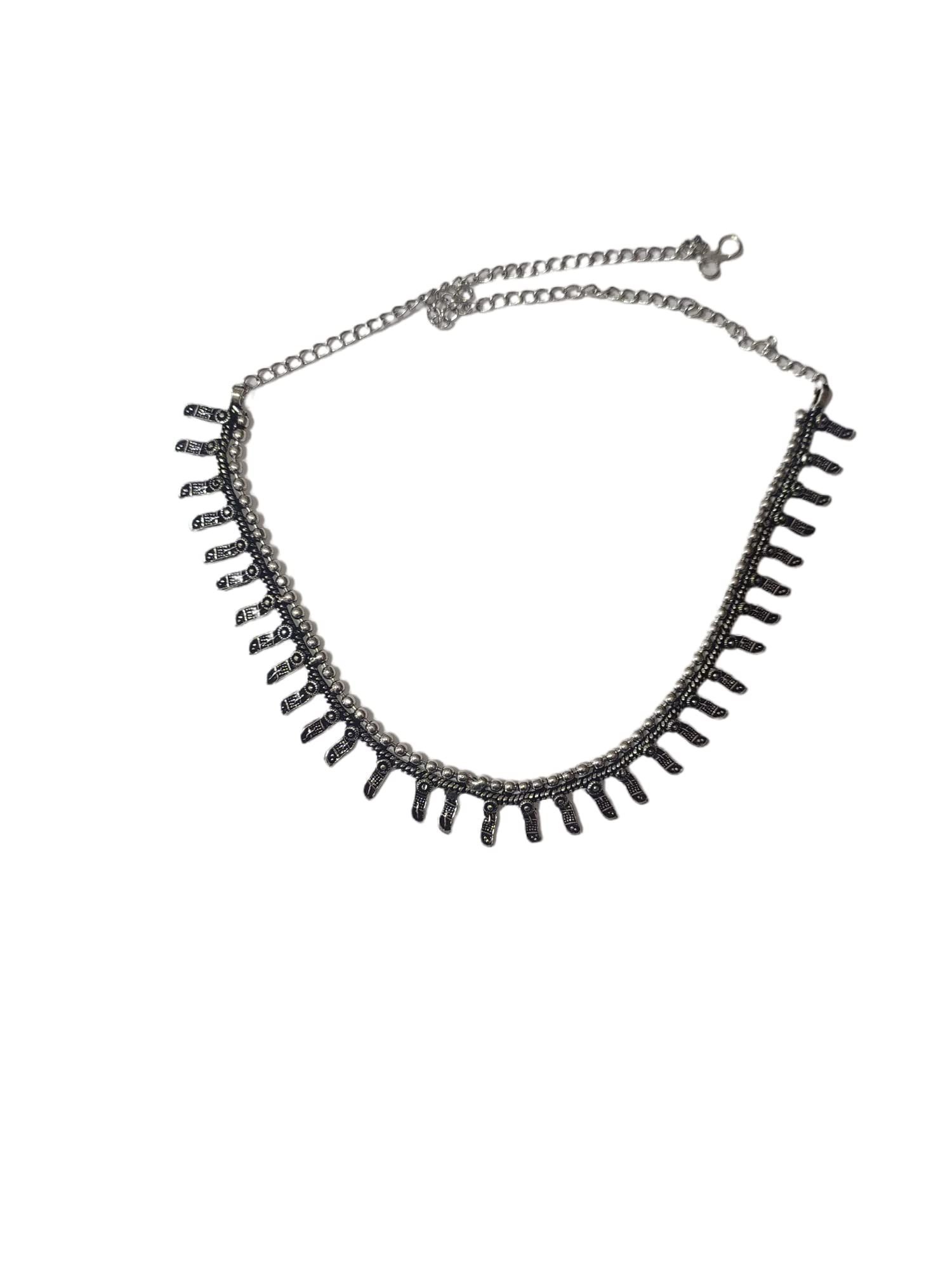 Buy Shoshaa Silver-Plated Oxidised Black Thread Long Necklace Online