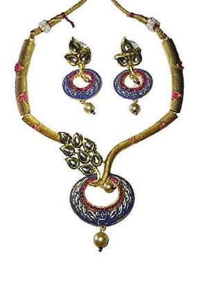 Infinity Jewelers Kundan Meena Choker Necklace Set For Girls Women