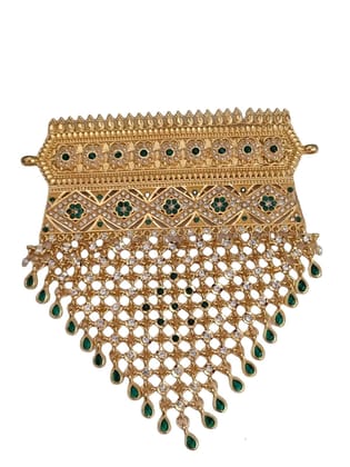 Sparkling Gold Plated Rajputi Jadau Aad/Necklace (5inch X 4inch) with Multiple Rhinestones & Beads